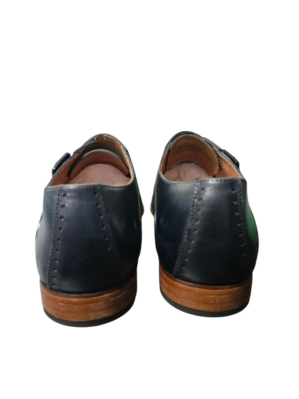 Stacy Adams Men's Ink Blue/black Leather Monk Strap Dress Shoes Size 9.5